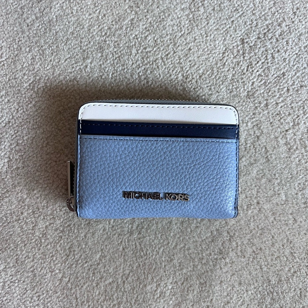 Michael Kors Light Blue, White & Navy Leather Jet Set Wallet